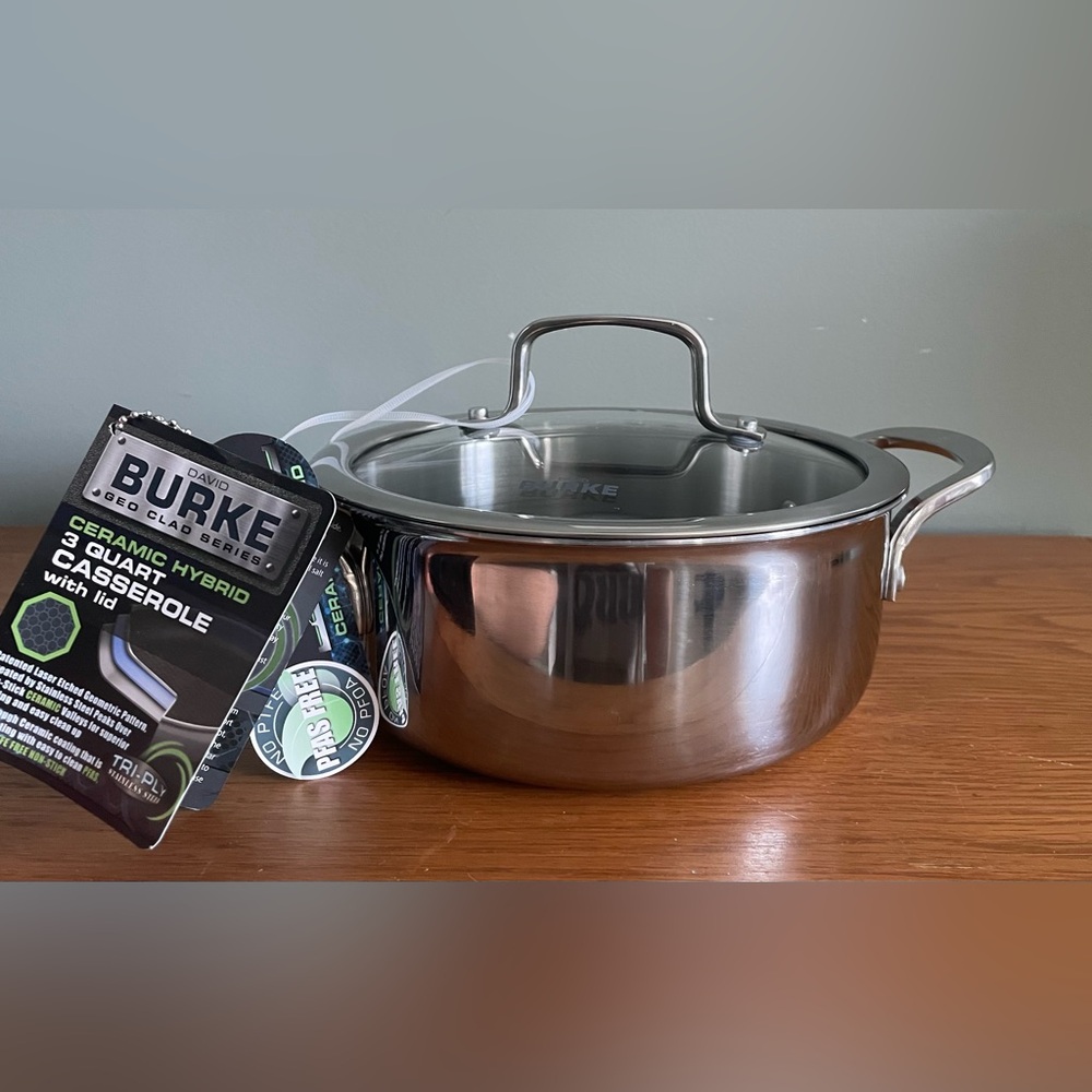 NEW David Burke Geo Clad 3 Qt Casserole Ceramic Hybrid With Lid Safe Up To 500F